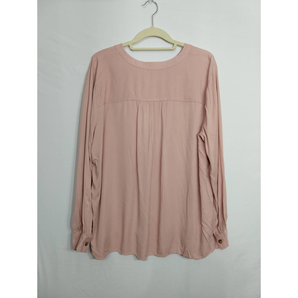 LOFT Long-sleeved Button Crewneck Blouse With Pockets - Picture 2 of 8